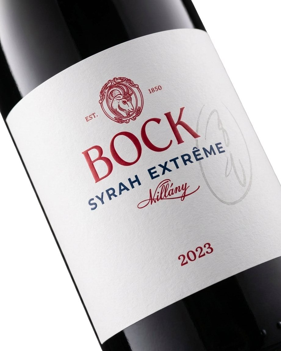 Etikett des Bock BV Syrah Extreme 2023 in Nahaufnahme